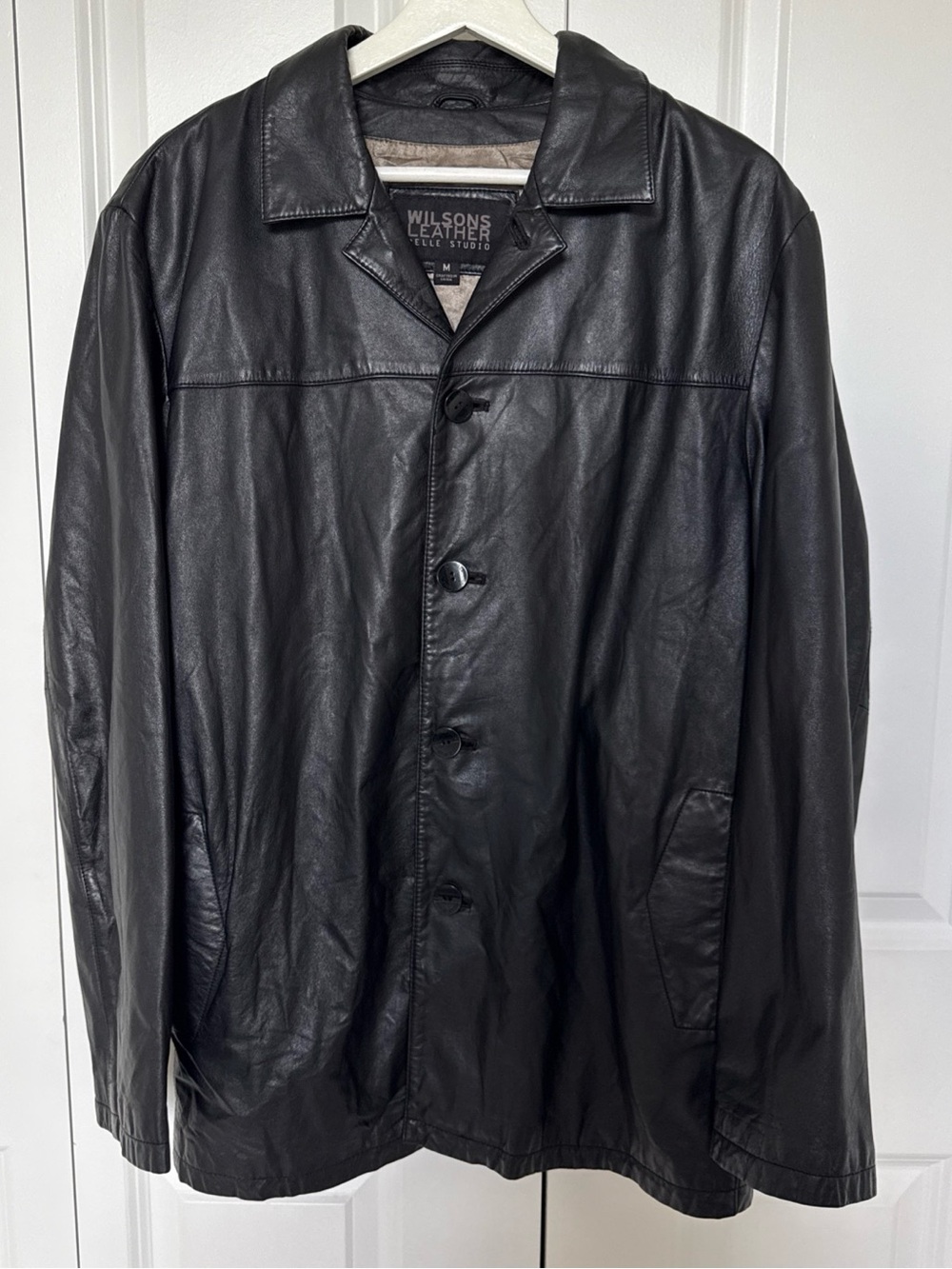 Wilsons Leather Pelle Studio Mens Black Leather Blazer Jacket Vintage Y2K FLAW